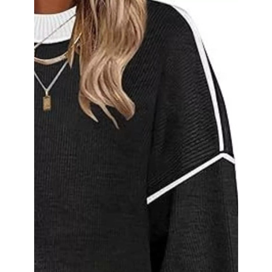 Round Neck Dropped Shoulder Sweater Apparel and Accessories