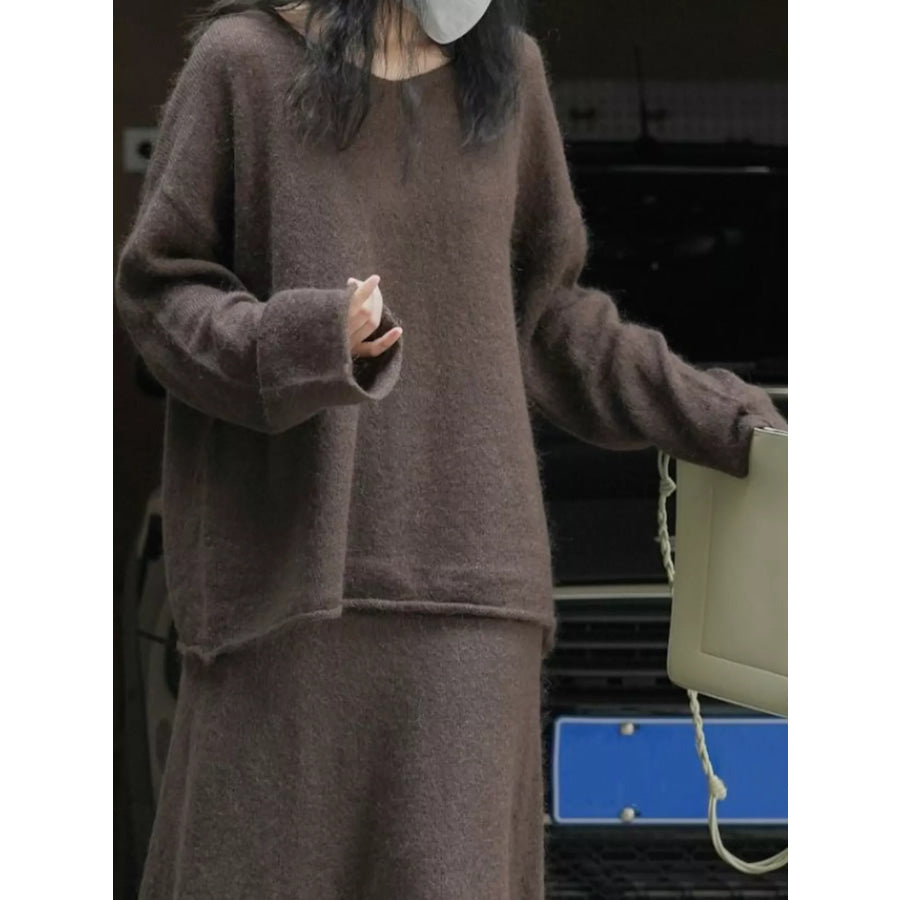 Round Neck Dropped Shoulder Sweater Apparel and Accessories