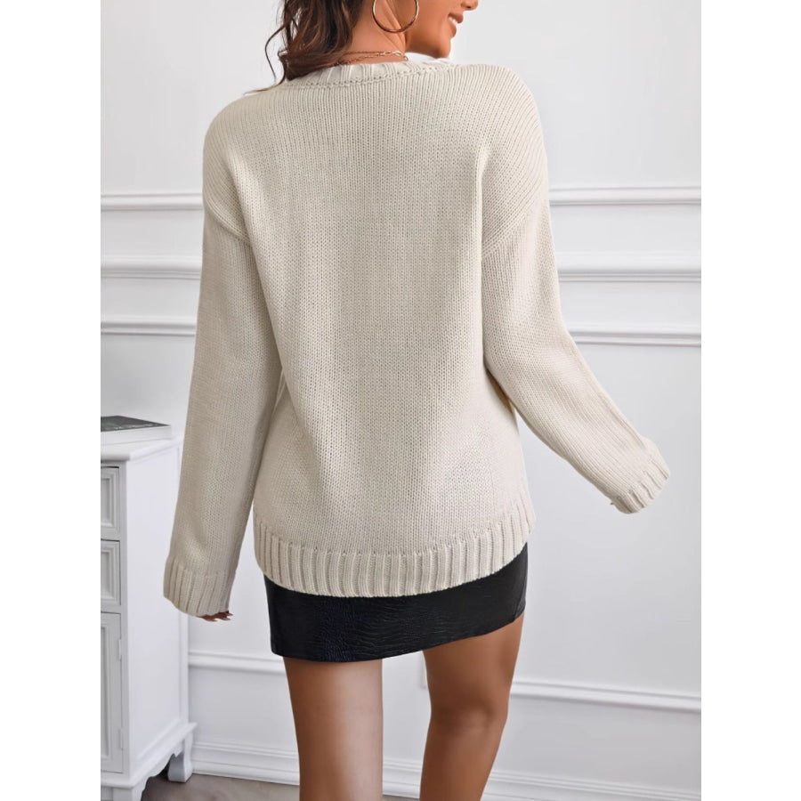 Round Neck Dropped Shoulder Sweater Apparel and Accessories