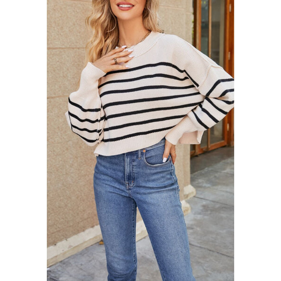 Round Neck Dropped Shoulder Sweater Apparel and Accessories