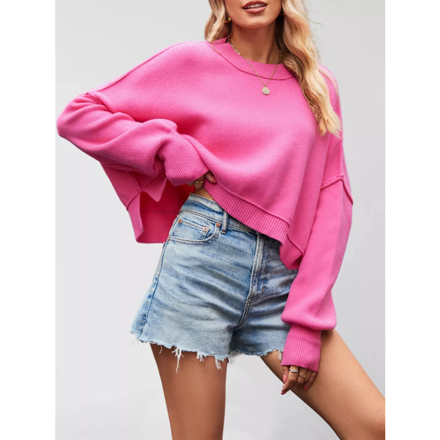 Round Neck Dropped Shoulder Sweater Apparel and Accessories