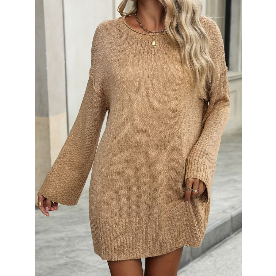 Round Neck Dropped Shoulder Sweater Apparel and Accessories