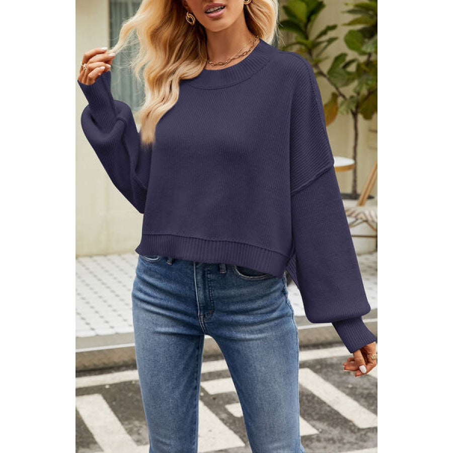 Round Neck Dropped Shoulder Sweater Apparel and Accessories