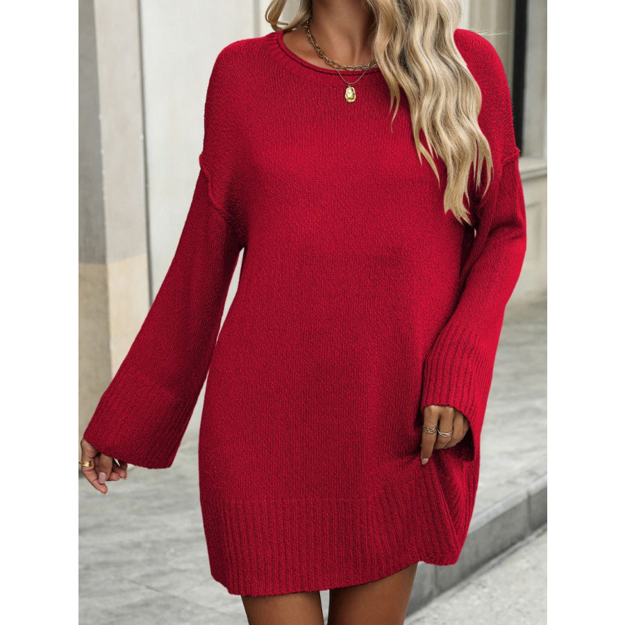 Round Neck Dropped Shoulder Sweater Apparel and Accessories