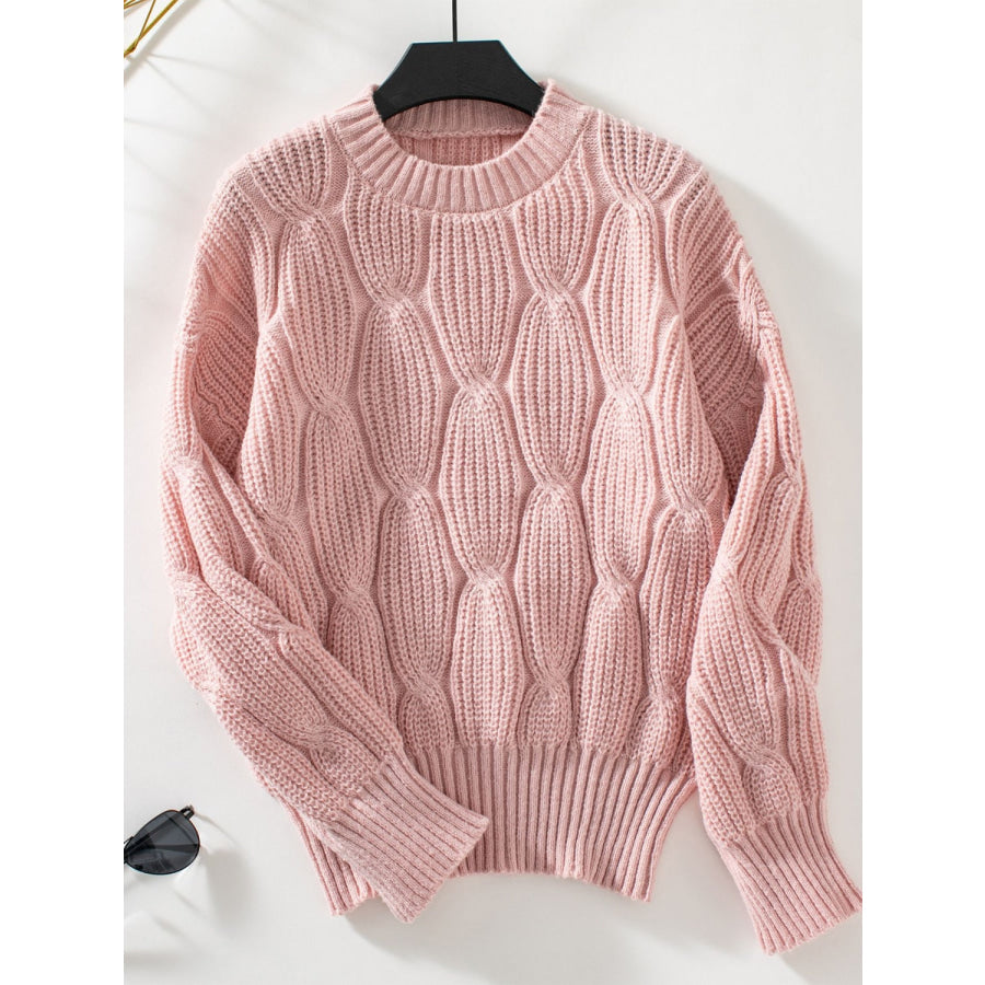 Round Neck Dropped Shoulder Sweater Blush Pink / S Apparel and Accessories