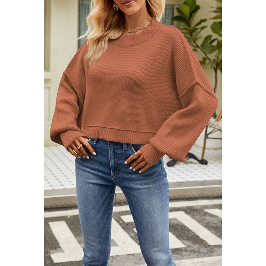 Round Neck Dropped Shoulder Sweater Caramel / XS Apparel and Accessories