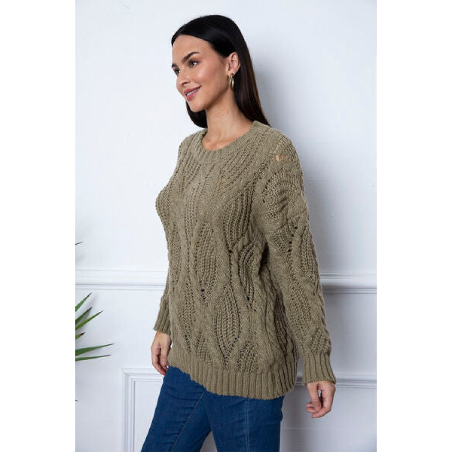 Round Neck Dropped Shoulder Sweater Clothing