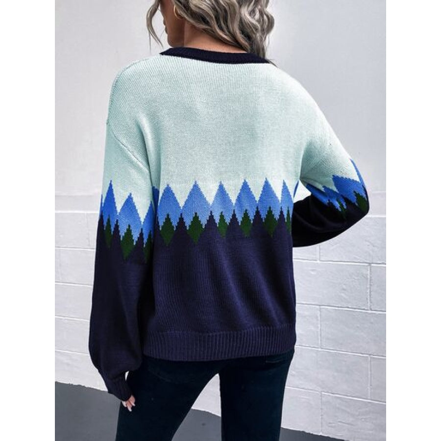 Round Neck Dropped Shoulder Sweater Royal Blue / S Clothing