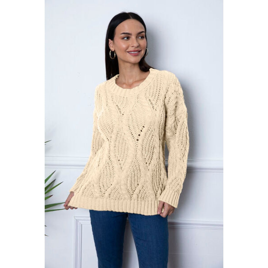 Round Neck Dropped Shoulder Sweater Clothing