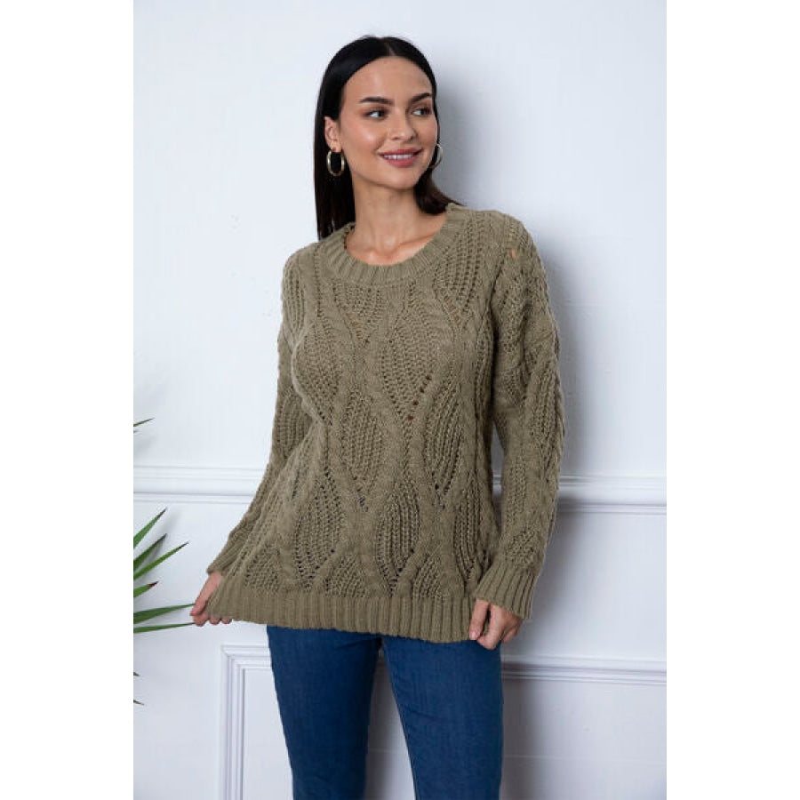 Round Neck Dropped Shoulder Sweater Coffee Brown / S Clothing