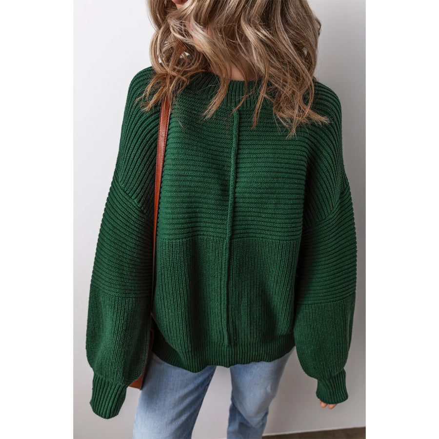 Round Neck Dropped Shoulder Sweater Dark Green / S Apparel and Accessories