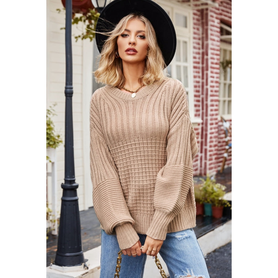 Round Neck Dropped Shoulder Sweater Dust Storm / S