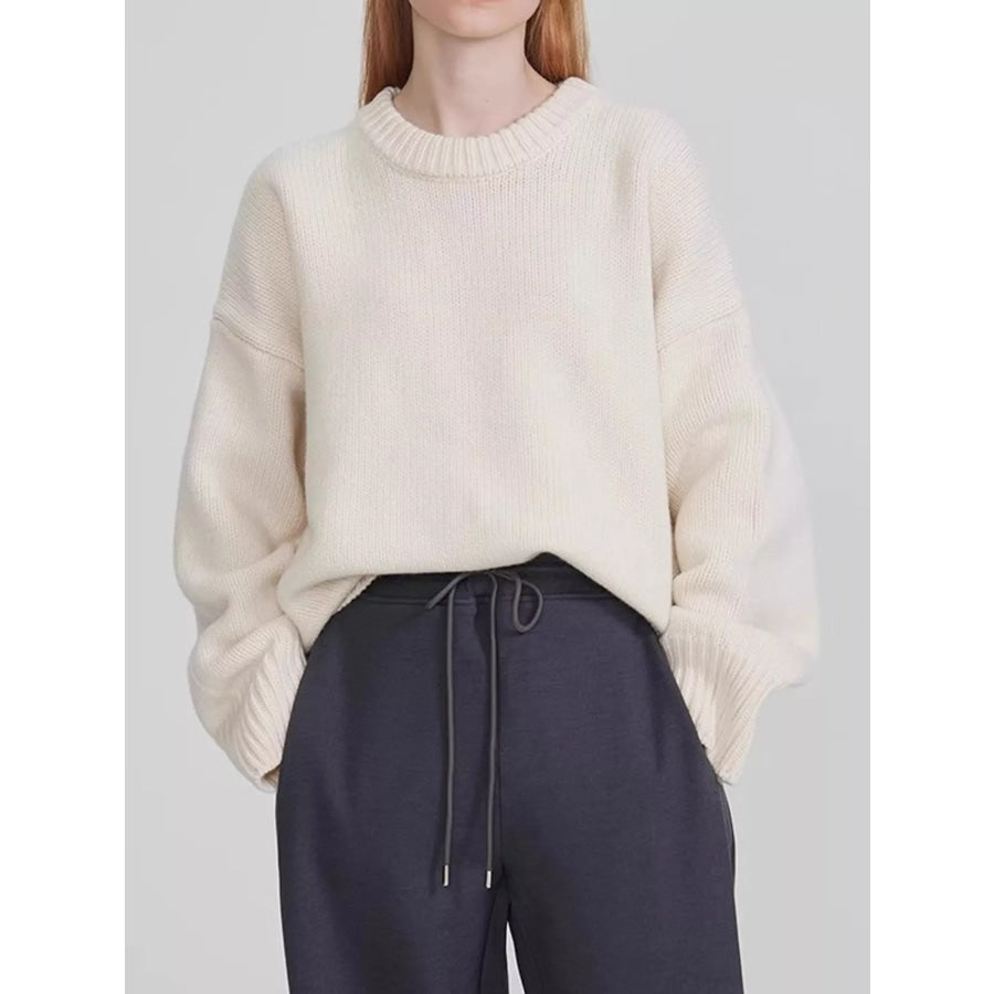 Round Neck Dropped Shoulder Sweater Ivory / M Apparel and Accessories
