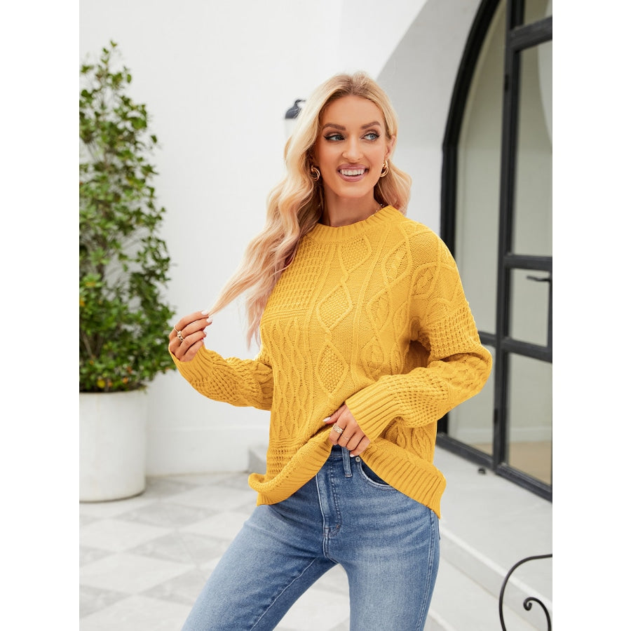 Round Neck Dropped Shoulder Sweater Mustard / S