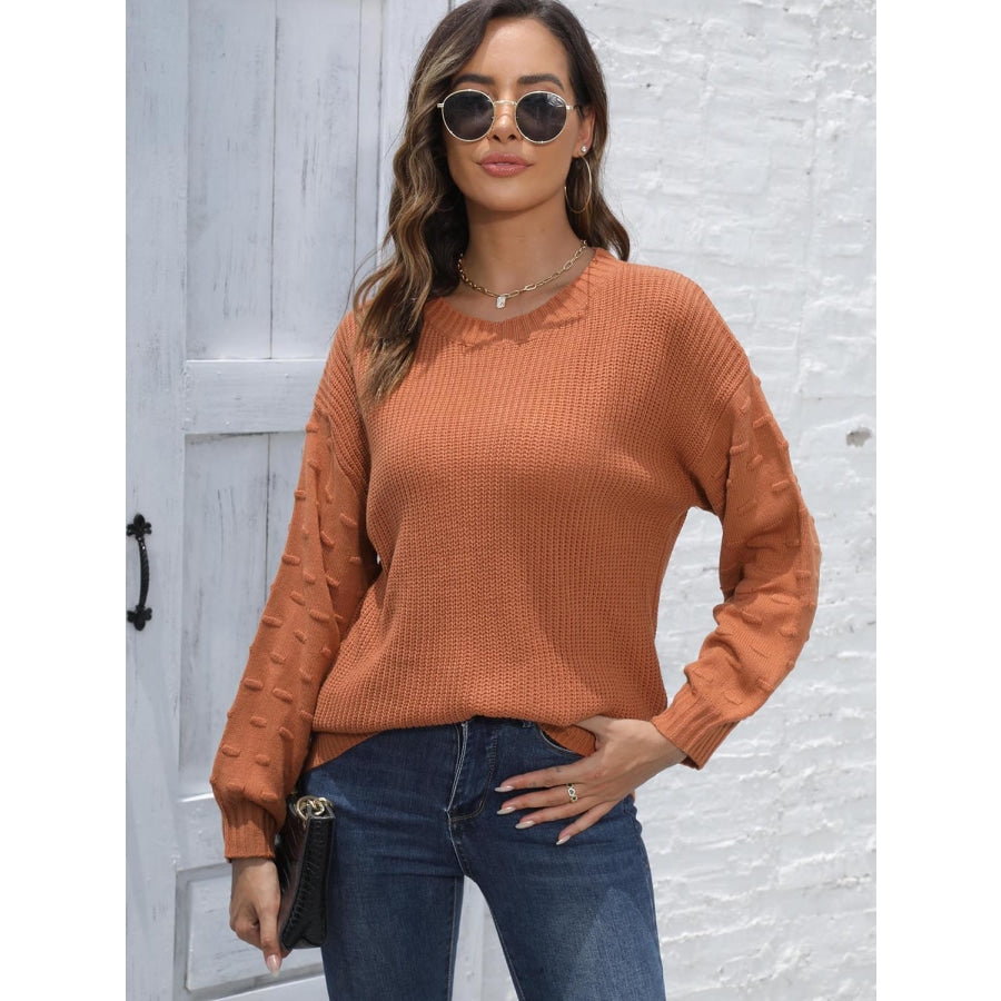 Round Neck Dropped Shoulder Sweater Ochre / One Size