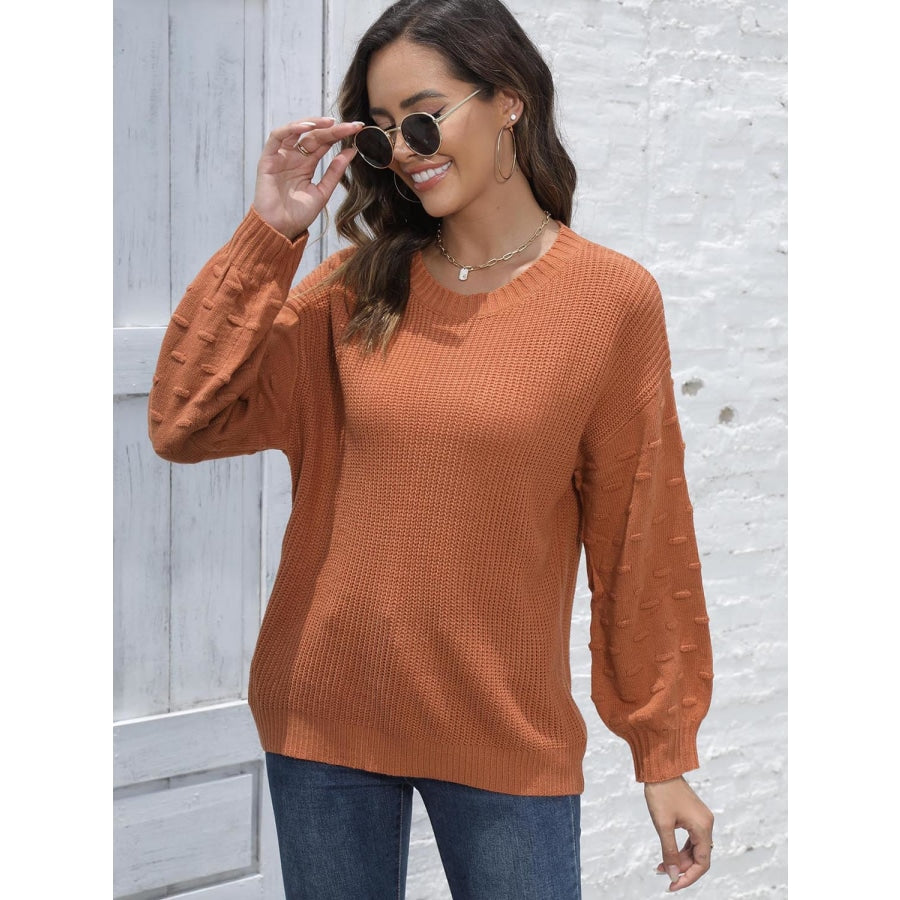 Round Neck Dropped Shoulder Sweater Ochre / One Size