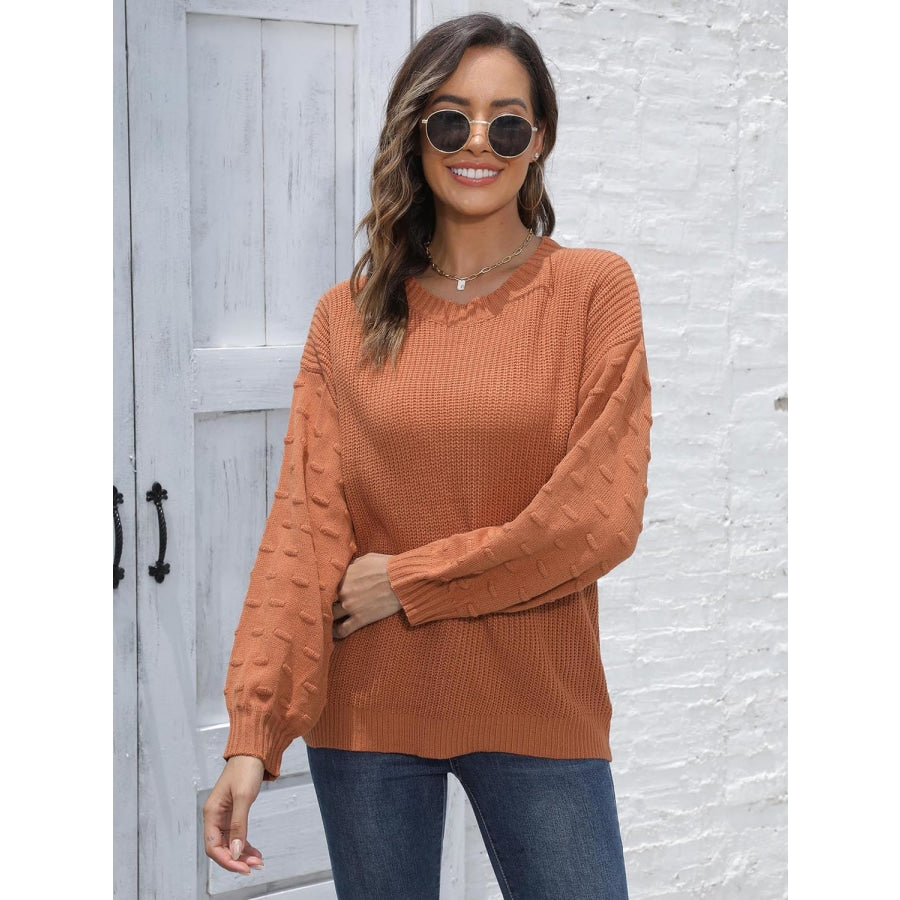 Round Neck Dropped Shoulder Sweater Ochre / One Size