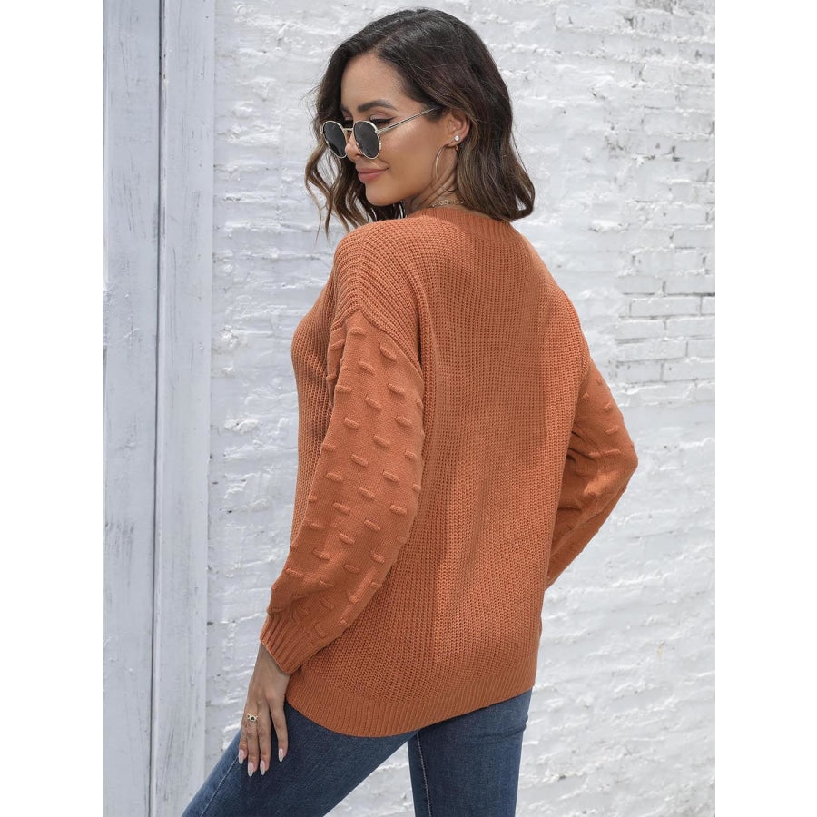 Round Neck Dropped Shoulder Sweater Ochre / One Size