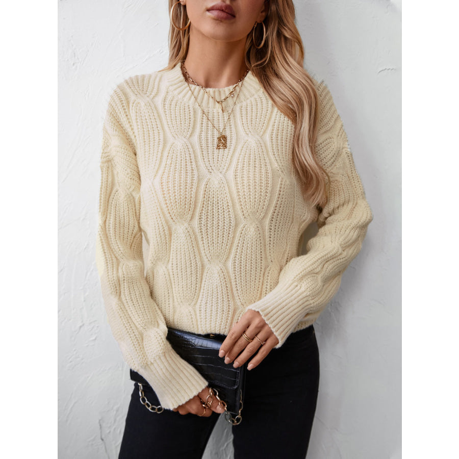 Round Neck Dropped Shoulder Sweater Pastel Yellow / S Apparel and Accessories