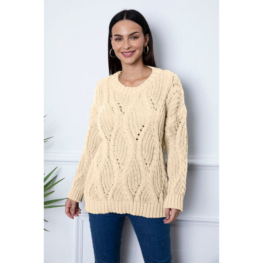 Round Neck Dropped Shoulder Sweater Pastel Yellow / S Clothing