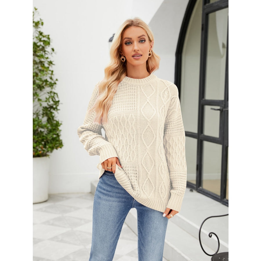 Round Neck Dropped Shoulder Sweater Pastel Yellow / S