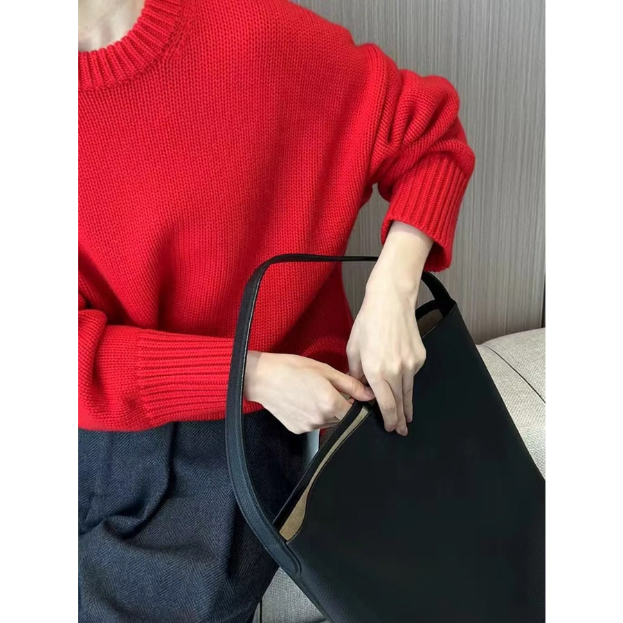 Round Neck Dropped Shoulder Sweater Red / M Apparel and Accessories