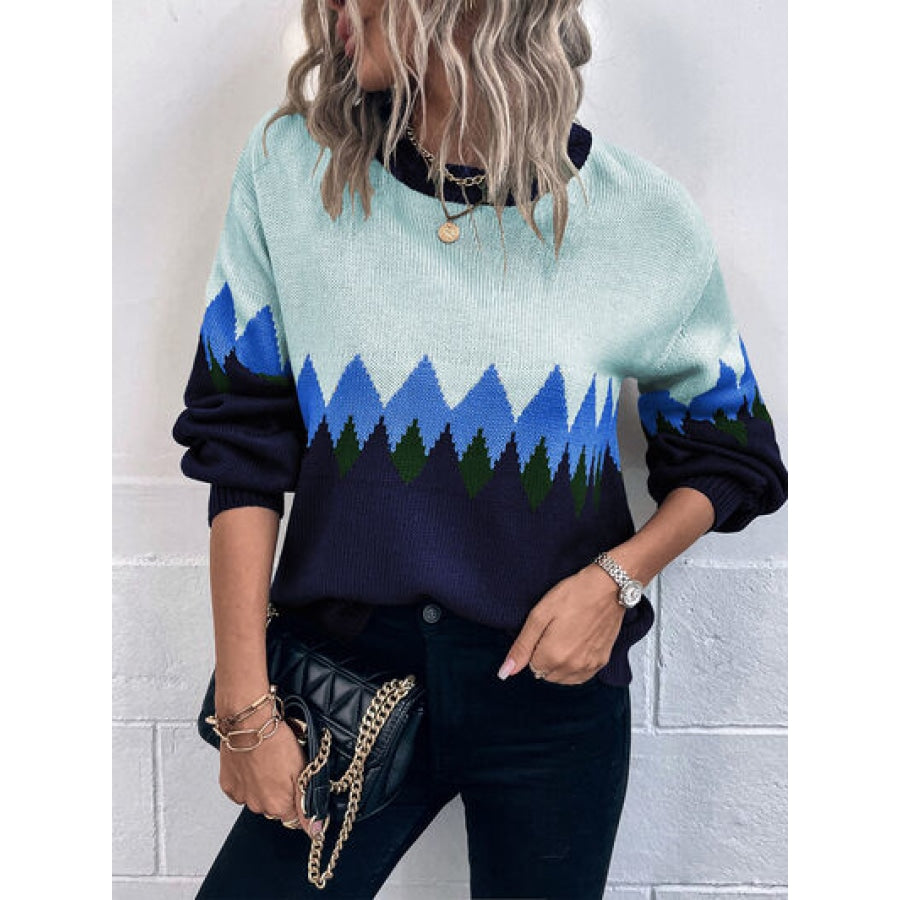 Round Neck Dropped Shoulder Sweater Royal Blue / S Clothing