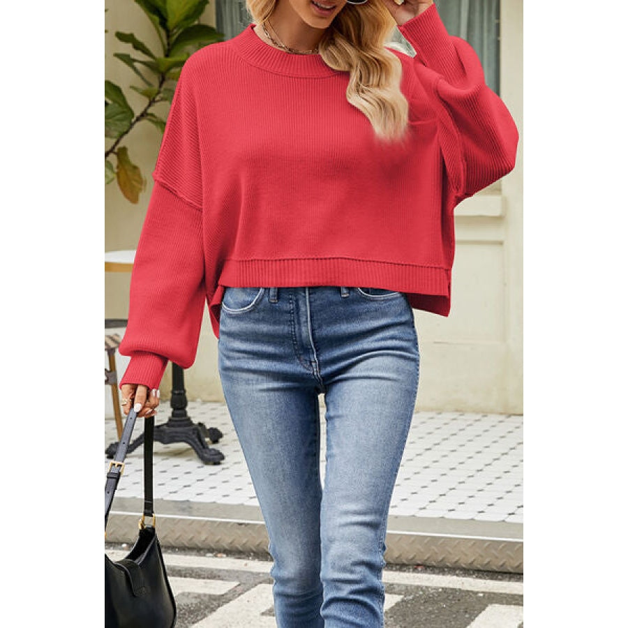 Round Neck Dropped Shoulder Sweater Strawberry / XS Apparel and Accessories
