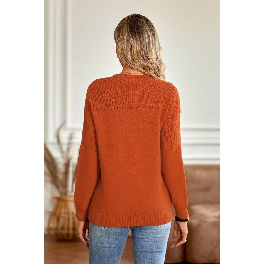 Round Neck Dropped Shoulder Sweater Orange / S