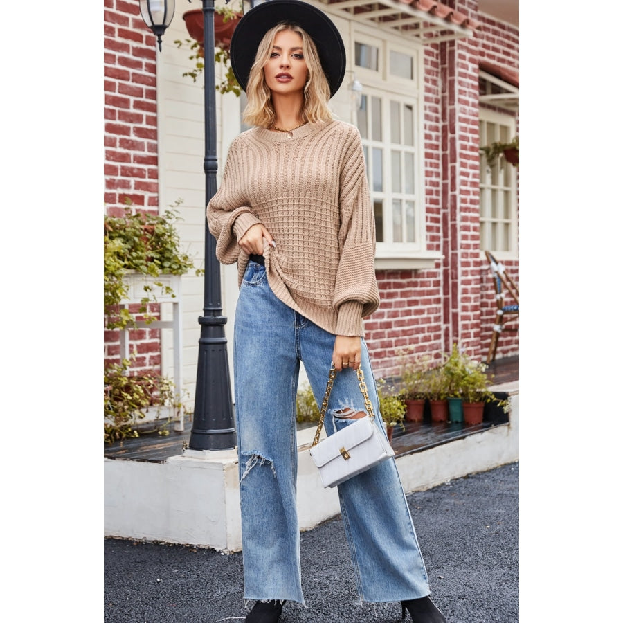 Round Neck Dropped Shoulder Sweater