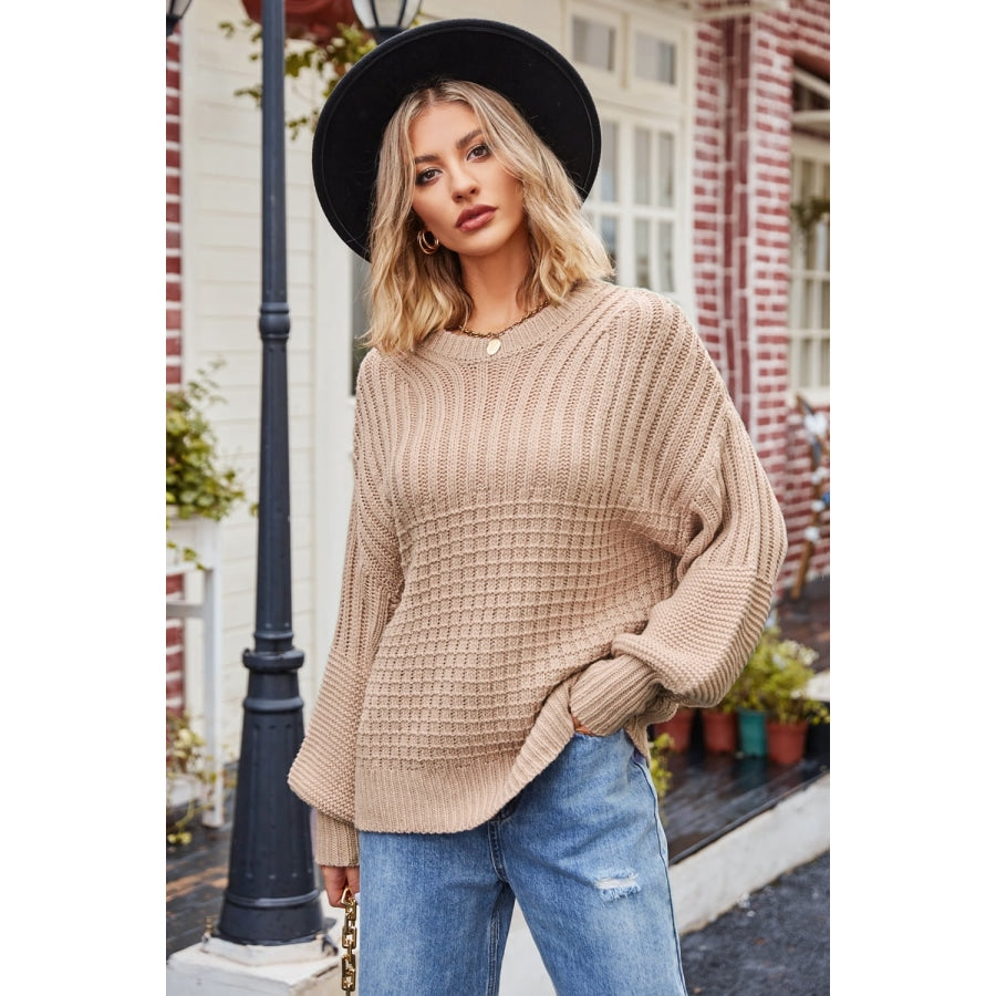 Round Neck Dropped Shoulder Sweater