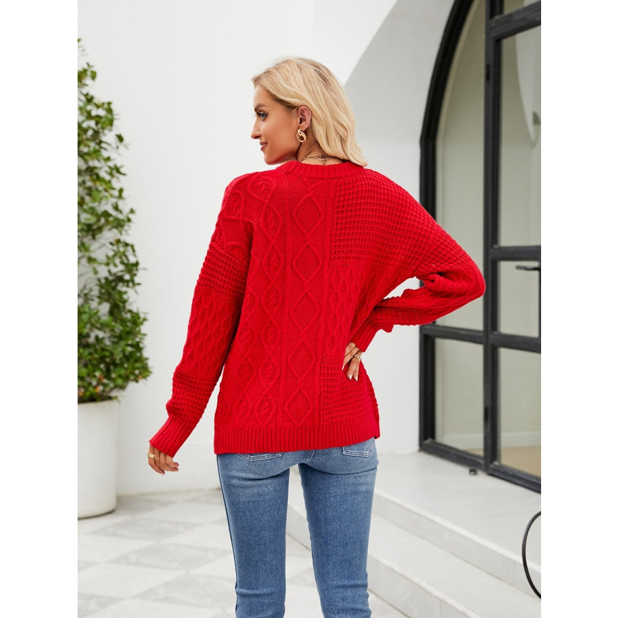 Round Neck Dropped Shoulder Sweater Red / S