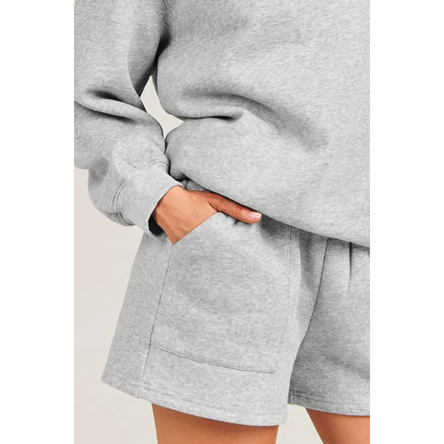 Round Neck Dropped Shoulder Sweatshirt and Shorts Set Apparel and Accessories