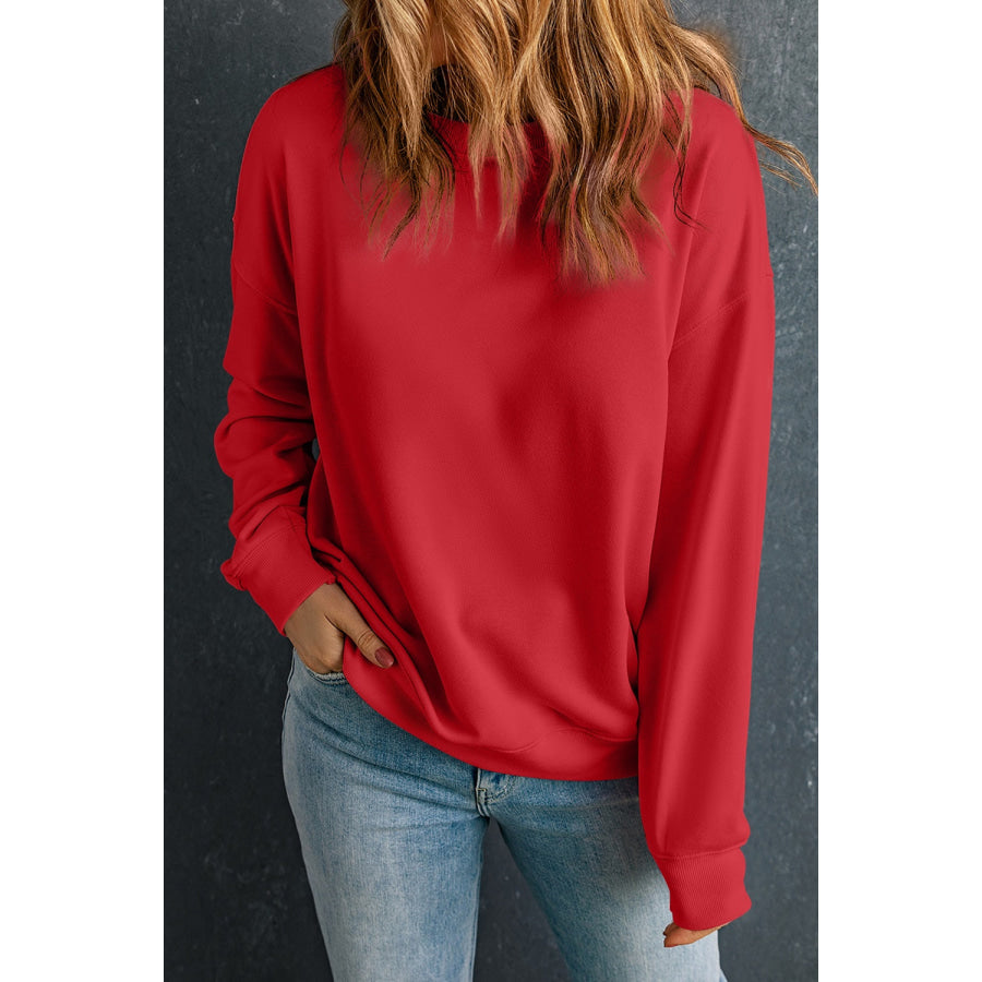 Round Neck Dropped Shoulder Sweatshirt Apparel and Accessories