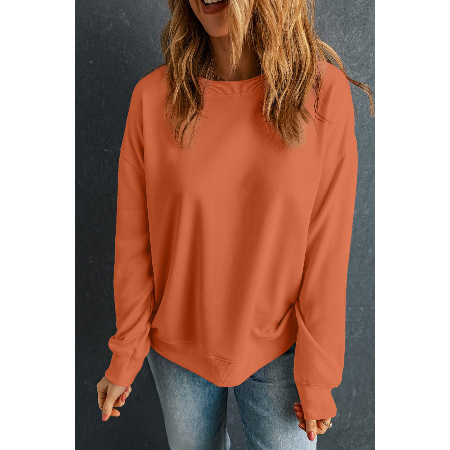 Round Neck Dropped Shoulder Sweatshirt Apparel and Accessories