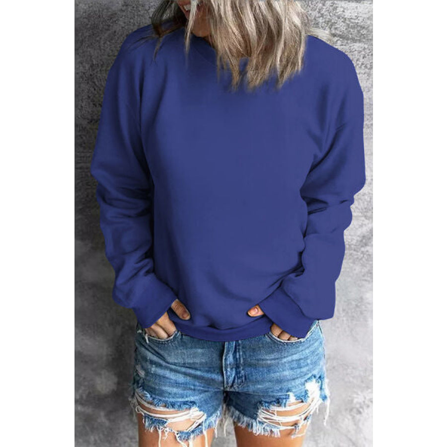 Round Neck Dropped Shoulder Sweatshirt Apparel and Accessories