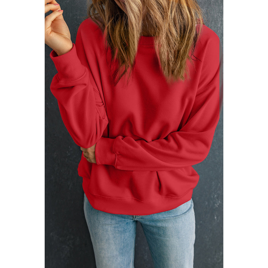 Round Neck Dropped Shoulder Sweatshirt Apparel and Accessories