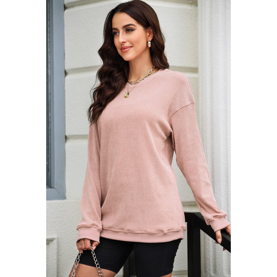 Round Neck Dropped Shoulder Sweatshirt Apparel and Accessories