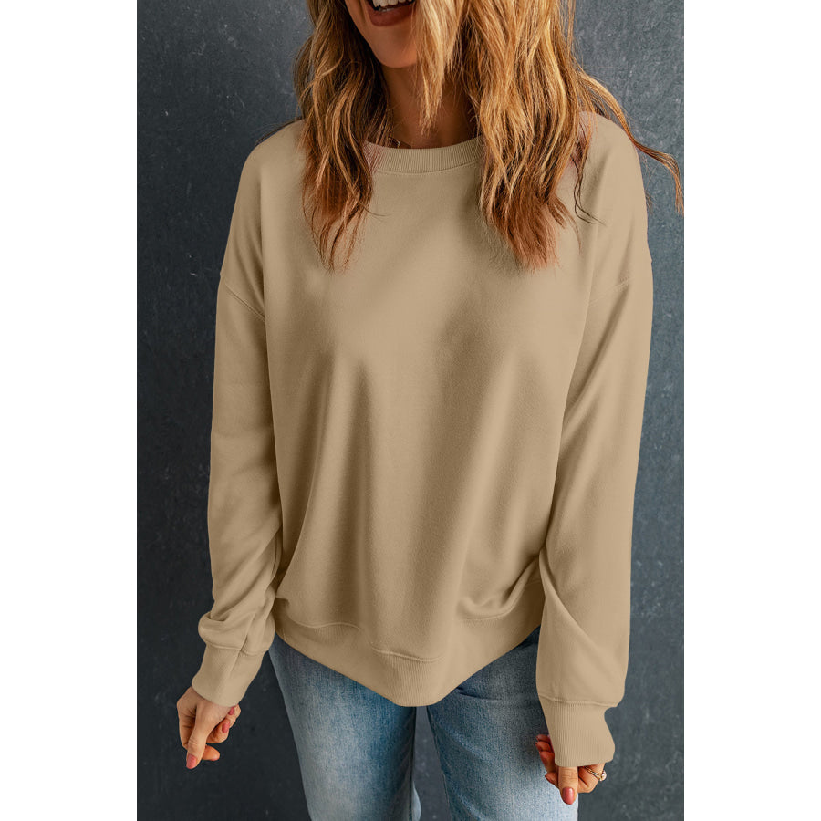 Round Neck Dropped Shoulder Sweatshirt Apparel and Accessories