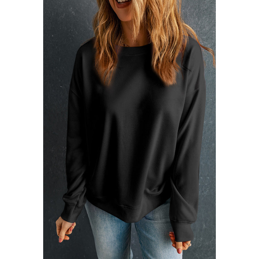 Round Neck Dropped Shoulder Sweatshirt Apparel and Accessories
