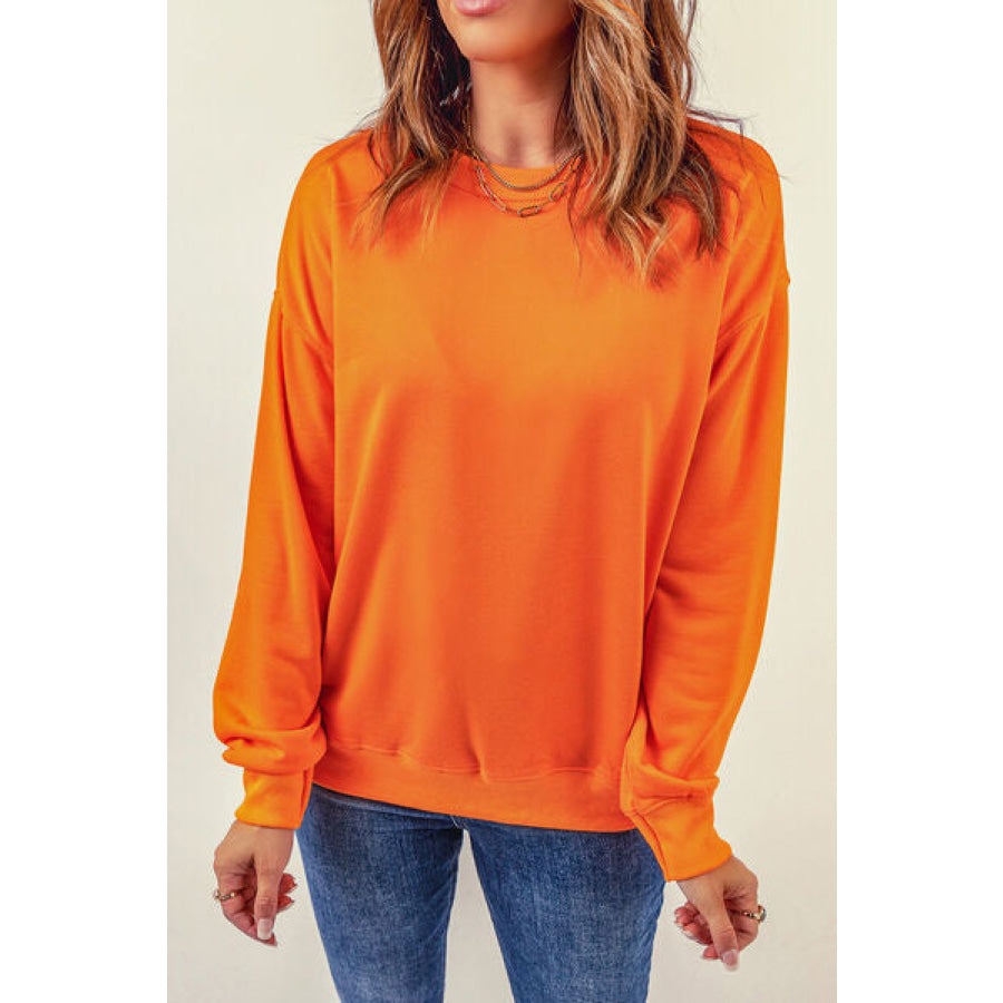 Round Neck Dropped Shoulder Sweatshirt Tangerine / S Apparel and Accessories