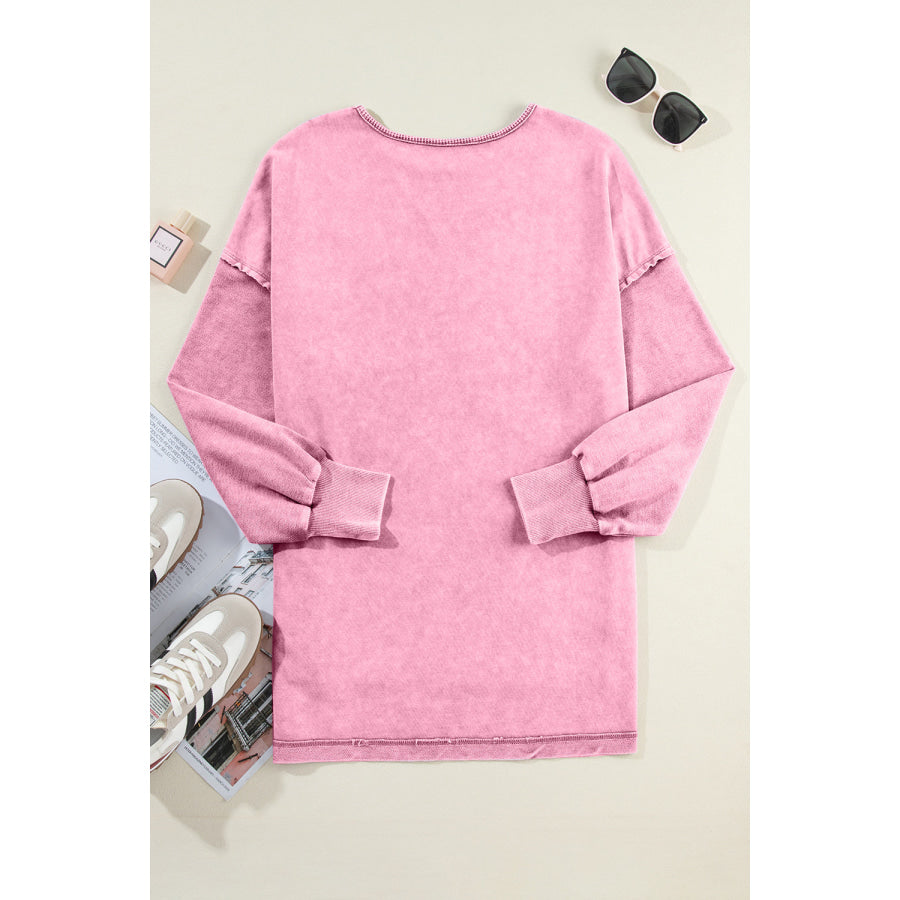 Round Neck Dropped Shoulder Sweatshirt Apparel and Accessories