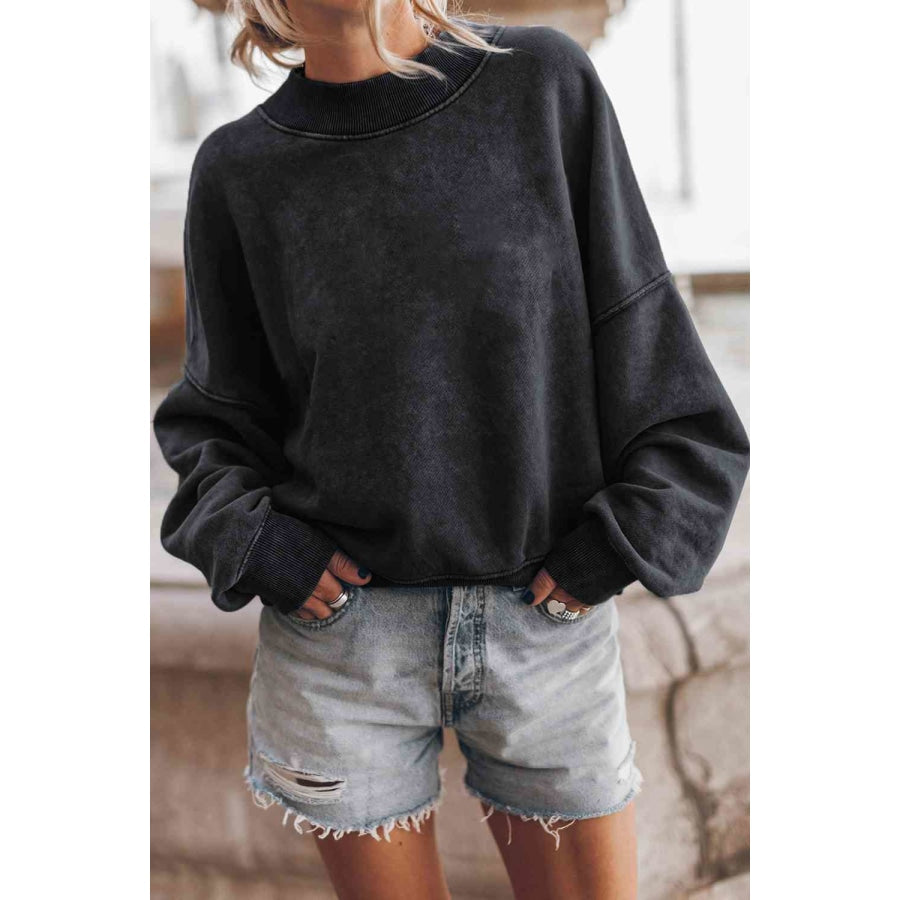 Round Neck Dropped Shoulder Sweatshirt Black / S