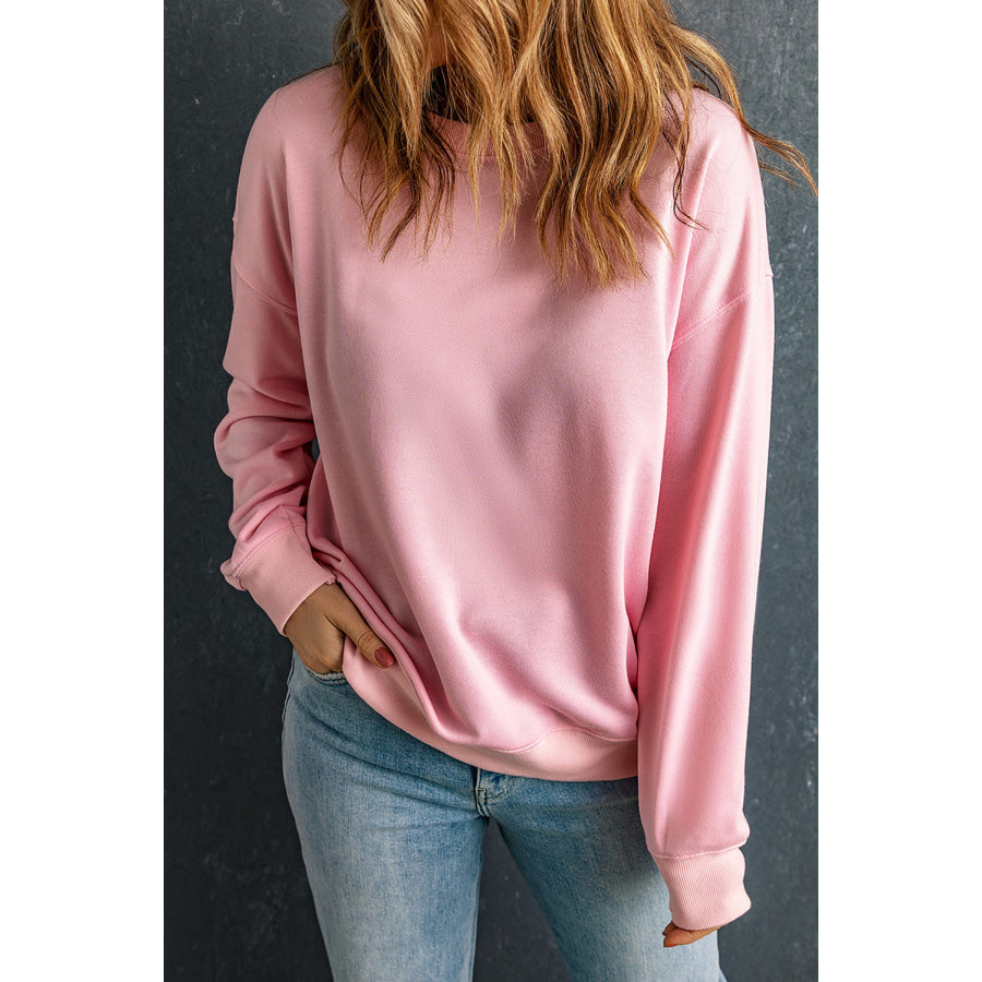 Round Neck Dropped Shoulder Sweatshirt Blush Pink / S Apparel and Accessories