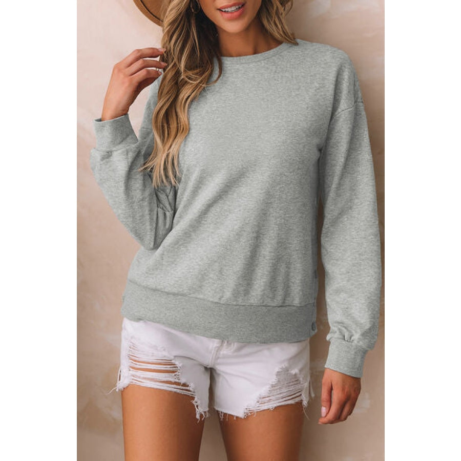 Round Neck Dropped Shoulder Sweatshirt Charcoal / S Apparel and Accessories