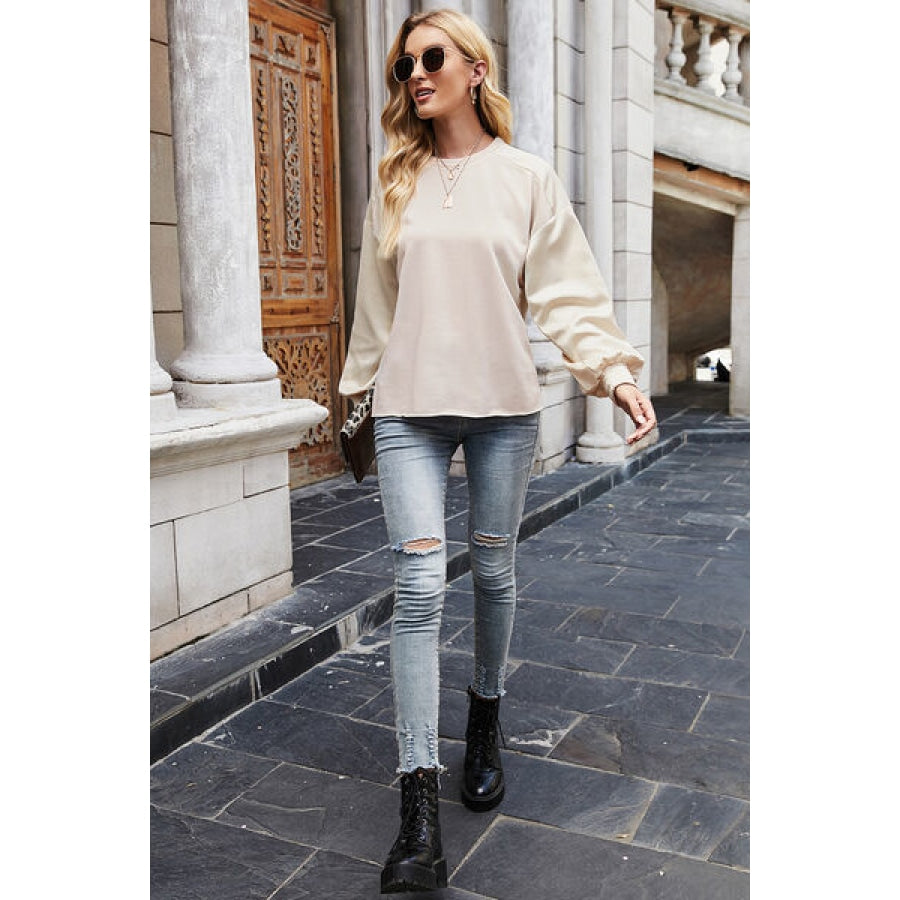 Round Neck Dropped Shoulder Sweatshirt Clothing