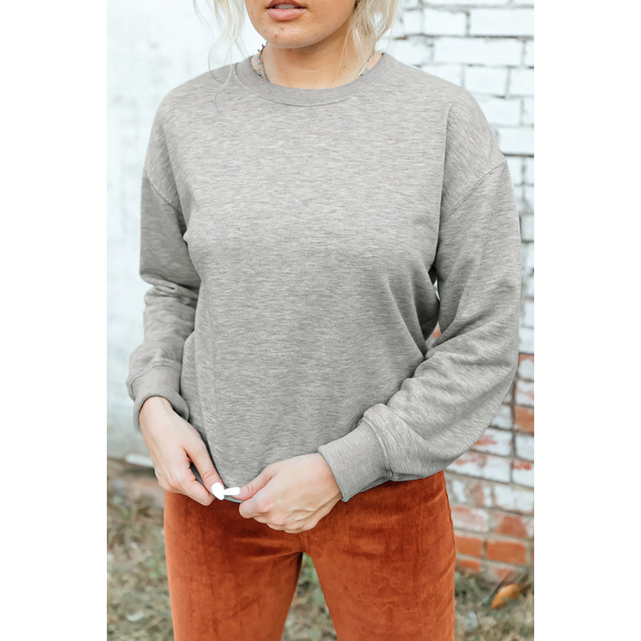 Round Neck Dropped Shoulder Sweatshirt Dark Gray / S Apparel and Accessories
