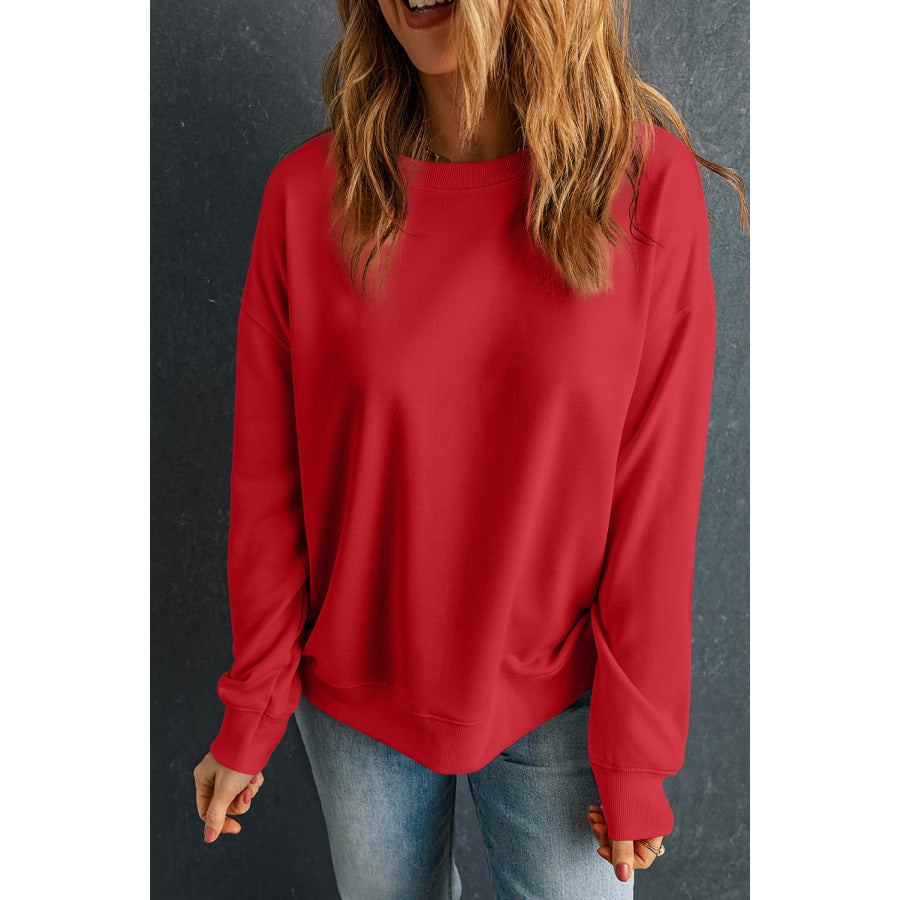 Round Neck Dropped Shoulder Sweatshirt Deep Red / S Apparel and Accessories