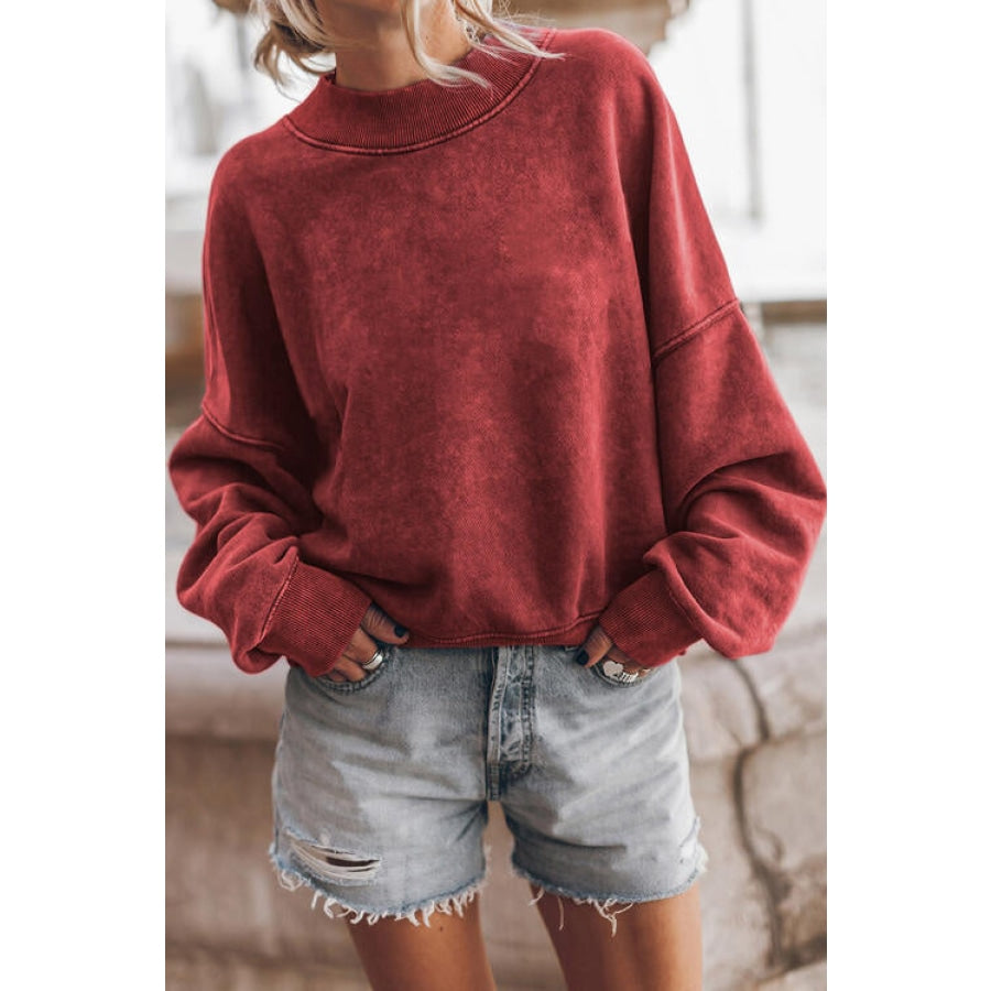 Round Neck Dropped Shoulder Sweatshirt Deep Red / S