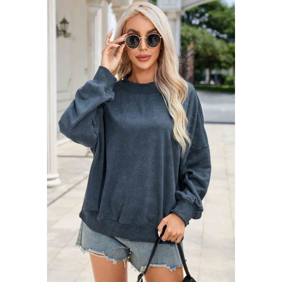 Round Neck Dropped Shoulder Sweatshirt French Blue / S